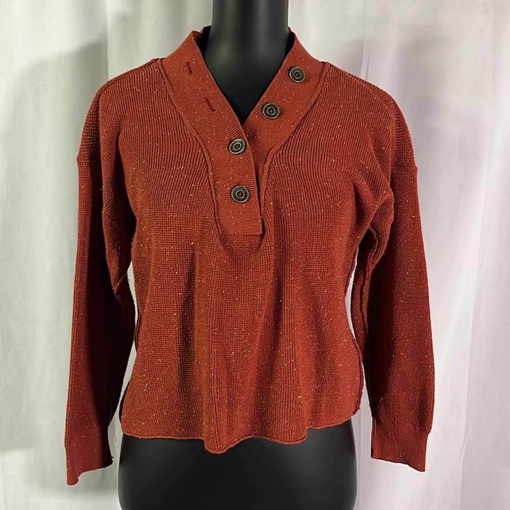 Anthro Daily Practice Burnt Orange Confetti Waffle Knit Oversized Cropped Henley